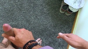 sexy lad with hirsute legs getting overspread in new sperm