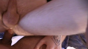 Tatted-up chap taking a fat wang in his taut a-aperture