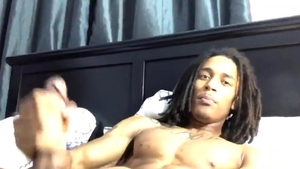 Tattooed ebony twink won't Stop stroking For Your Amusement